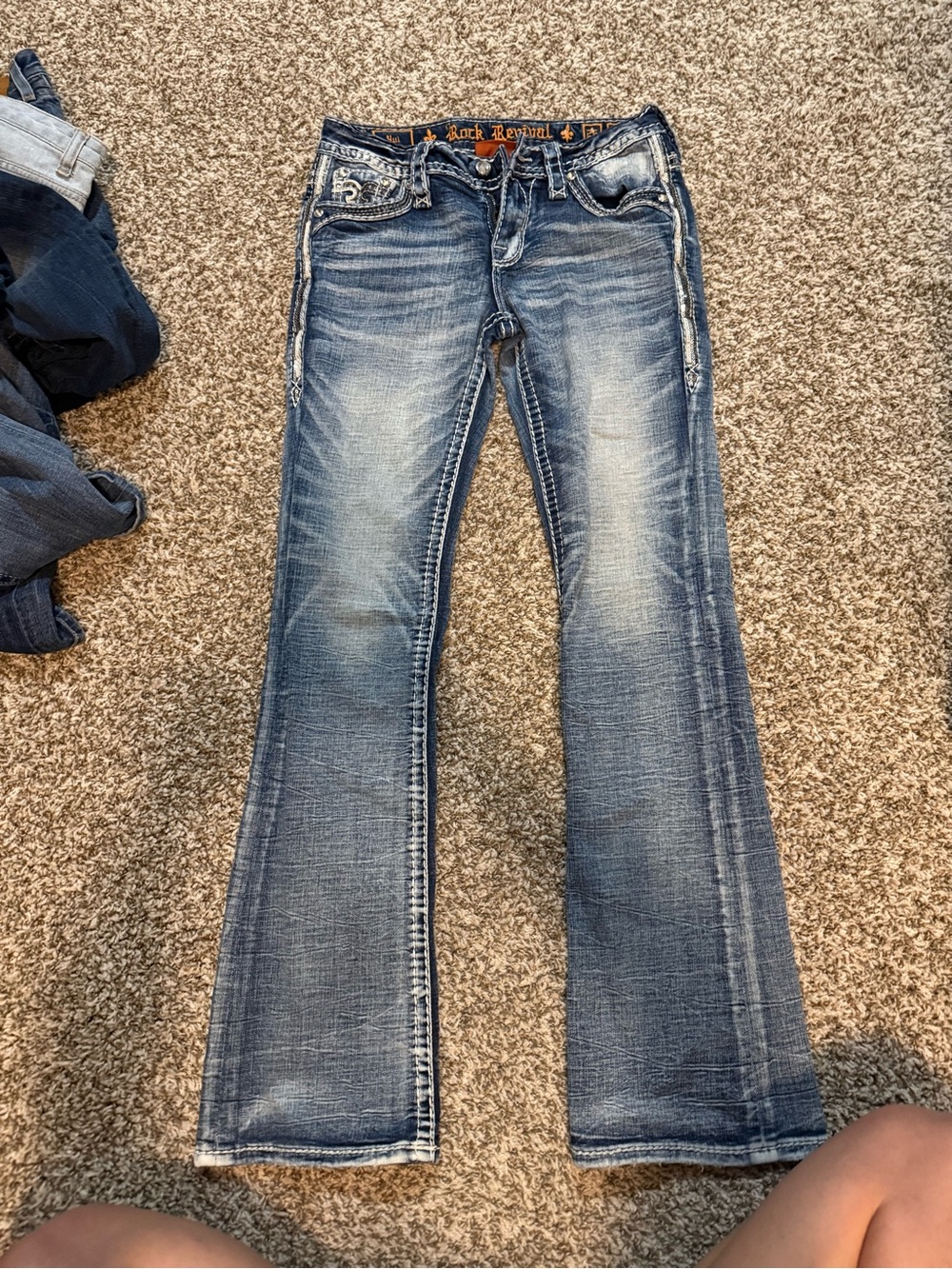 Rock Revival Blue Flare Jeans with Faded Wash